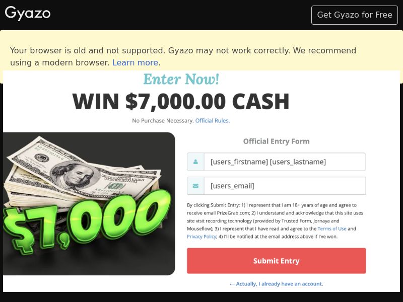 PrizeGrab - Win 7000$ Cash CPL [US]
