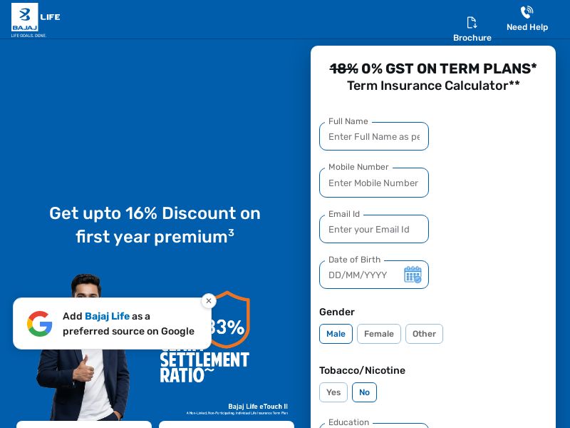 Bajajgeneralinsurance.com Term Insurance CPL - India