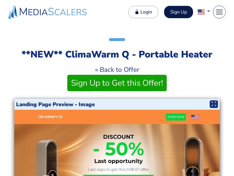 ClimaWarm Q - Portable Heater {+Advertorial, DTC, Alt-Landers} [US, DE, CA, AU, UK, IL, ZA, +102 More]