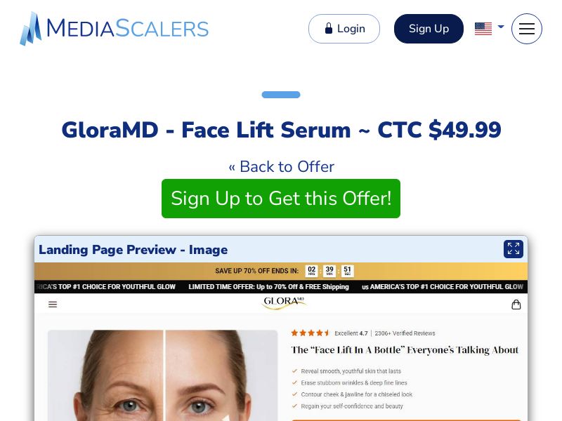 GloraMD - Face Lift Serum ~ CTC $49.99 {+Advertorial, DTC, Alt-Landers} [US, DE, CA, AU, UK, FR, IL, +232 More]
