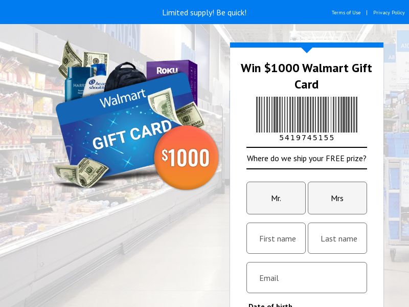 US - YOUSWEEPS - Win $1000 Walmart gift card - (All Devices)