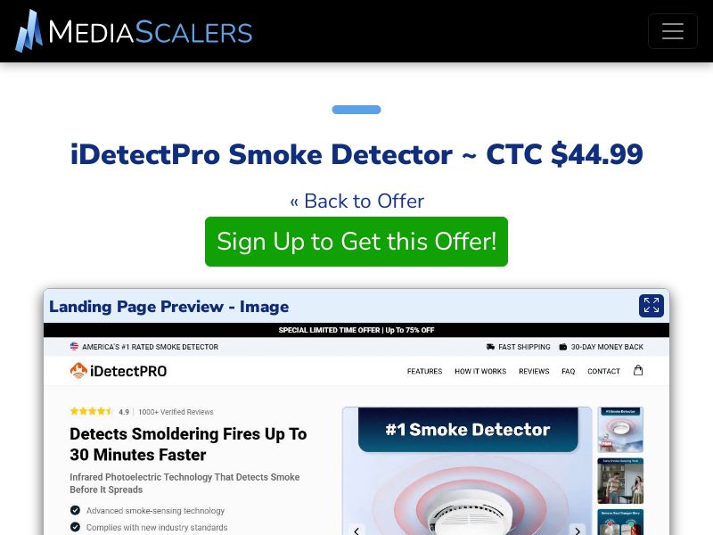 iDetectPro Smoke Detector ~ CTC $44.99 {+Advertorial, DTC, Alt-Landers} [US, DE, CA, AU, UK, FR, IL, +232 More]