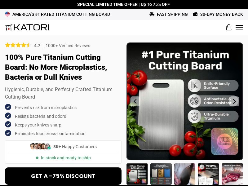 ! SPOTLIGHT - Katori Titanium Cutting Board - Product Page [INTL] (Social,Banner,Native,Push,SEO,Search,Brand Bidding) - CPA