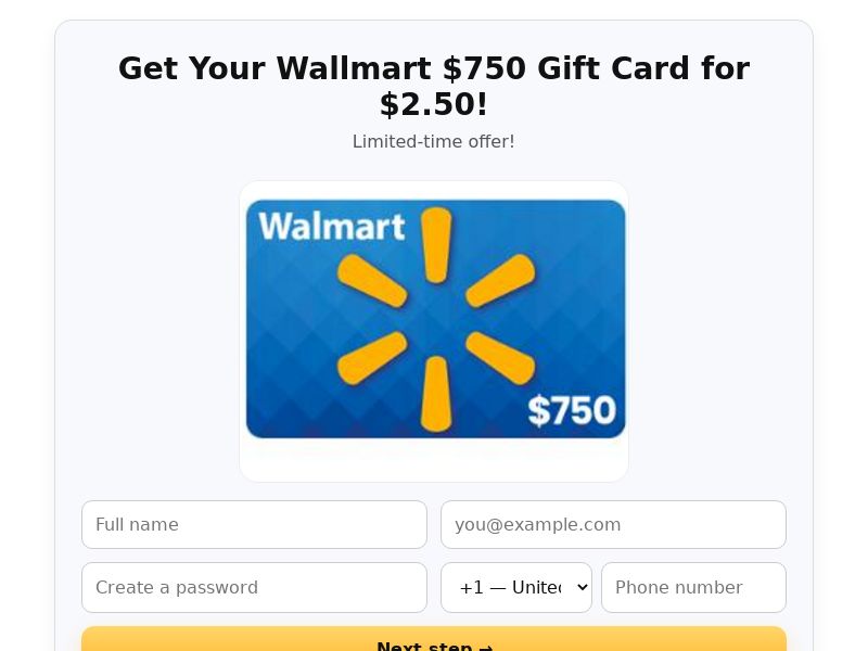 Walmart $750 Gift Card - CC Sweep CPA [US, CA, UK, AU, NZ]