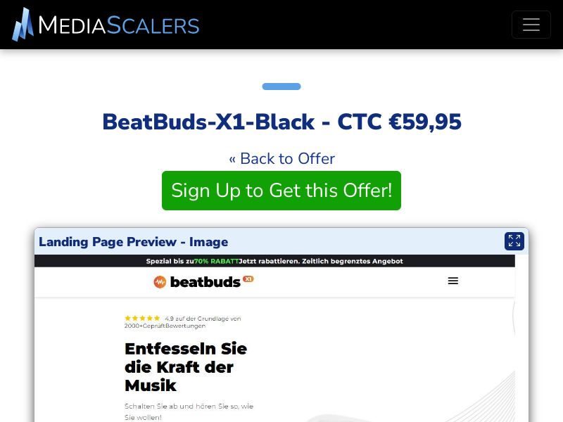 BeatBuds-X1-Black - CTC €59,95 {+Advertorial, DTC, Alt-Landers} (Event Tracking) [DE, AT]