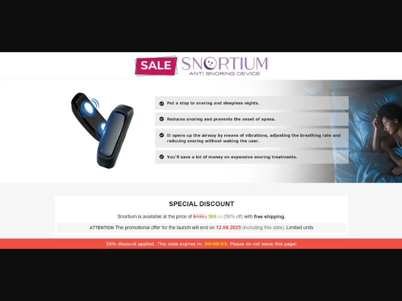 [WEB+MOB] Snortium – Anti-Snoring Device /International (112 GEOs) CPS *FB/TT/Google/Taboola Pixel* [Approval Required]