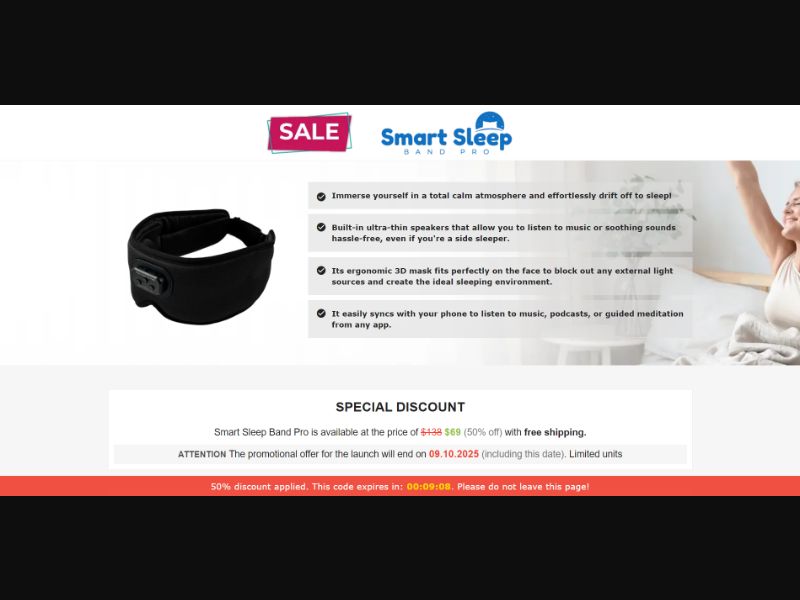 [WEB+MOB] Smart Sleep Band Pro – Light Blocking 3D Mask /International (116 GEOs) CPS *FB/TT/Google/Taboola Pixel* [Approval Required]