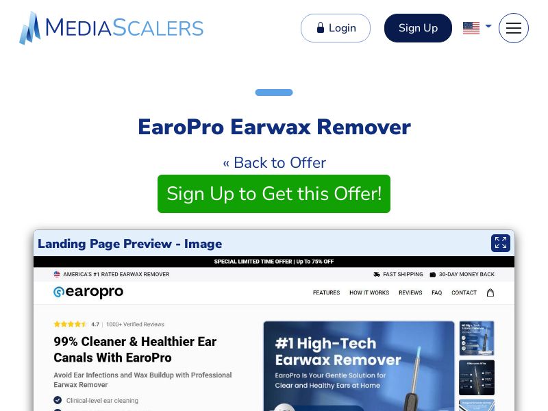 EaroPro Earwax Remover {+Advertorial, DTC, Alt-Landers} (Event Tracking) [US, DE, CA, AU, UK, FR, IL, +232 More]