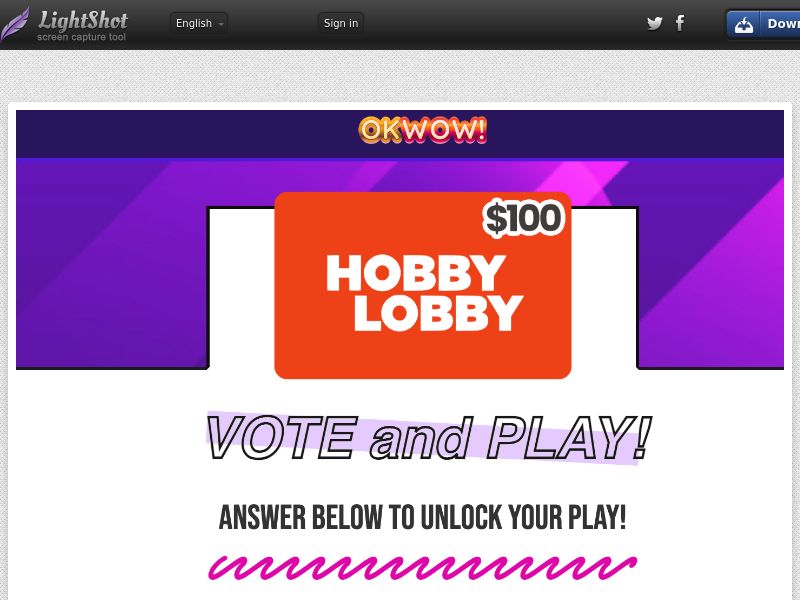 OkWow $100 Hobby Lobby GC SOI [US]