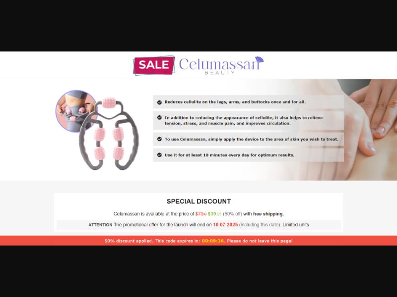 [WEB+MOB] Celumassan – Anti-cellulite Massager /International (112 GEOs) CPS *FB/TT/Google/Taboola Pixel* [Approval Required]