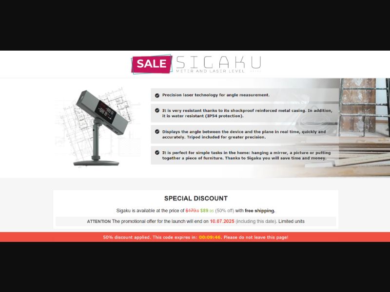 [WEB+MOB] Sigaku – Meter and Laser Level /International (112 GEOs) CPS *FB/TT/Google/Taboola Pixel* [Approval Required]