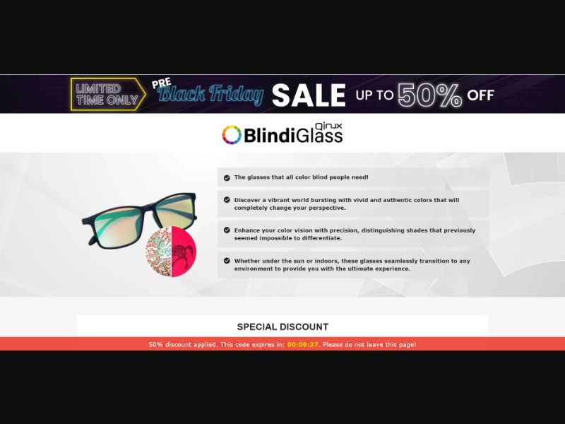 [WEB+MOB] Qinux BlindiGlass – Glasses for colorblind individuals /International (112 GEOs) CPS *FB/TT/Google/Taboola Pixel*
