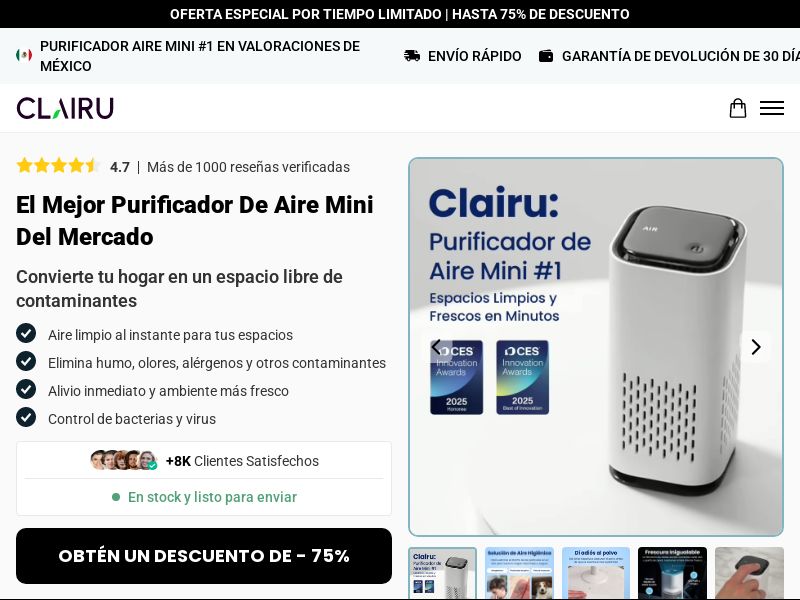 ! NEW OFFER - Clairu Mini Air Purifier [LATAM] (Social,Banner,Native,Push,SEO,Search,Brand Bidding) - CPA