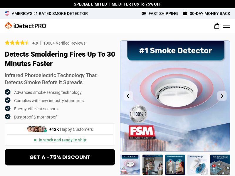 iDetectPro Smoke Detector - Product Page [INTL] (Social,Banner,Native,Push,SEO,Search,Brand Bidding) - CPA