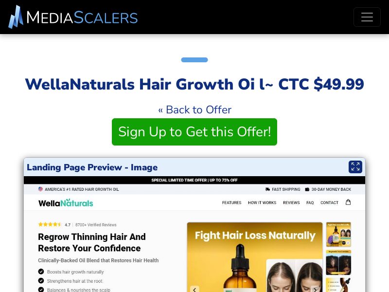 WellaNaturals Hair Growth Oi l~ CTC $49.99 {+Advertorial, DTC, Alt-Landers} [US, DE, CA, AU, UK, FR, IL, +232 More]