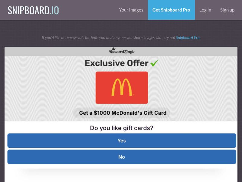 RewardZinga - $1000 McDonalds US - SOI