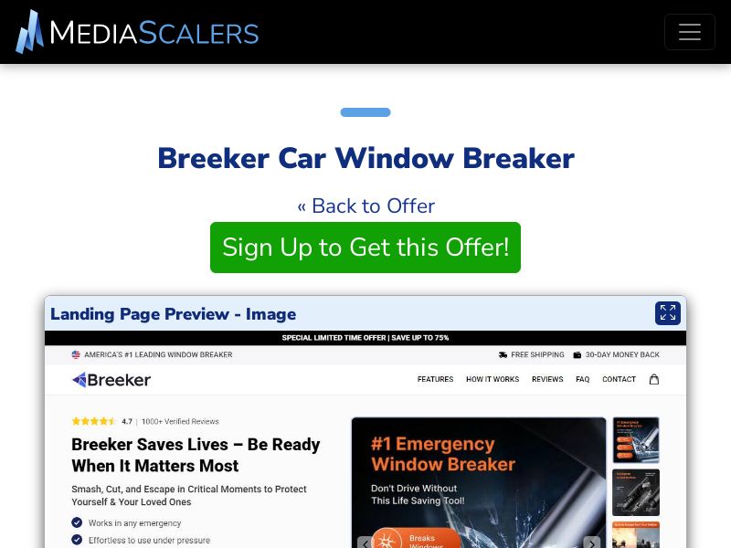 Breeker Car Window Breaker {+Advertorial, DTC, Alt-Landers} [US, DE, CA, AU, UK, FR, IL, +232 More]
