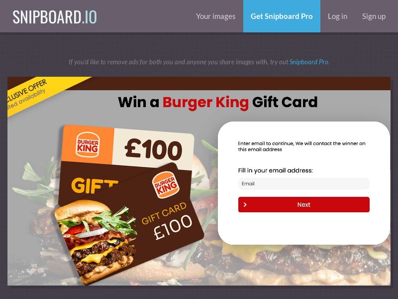 YouSweeps - Burger King £100 UK - SOI