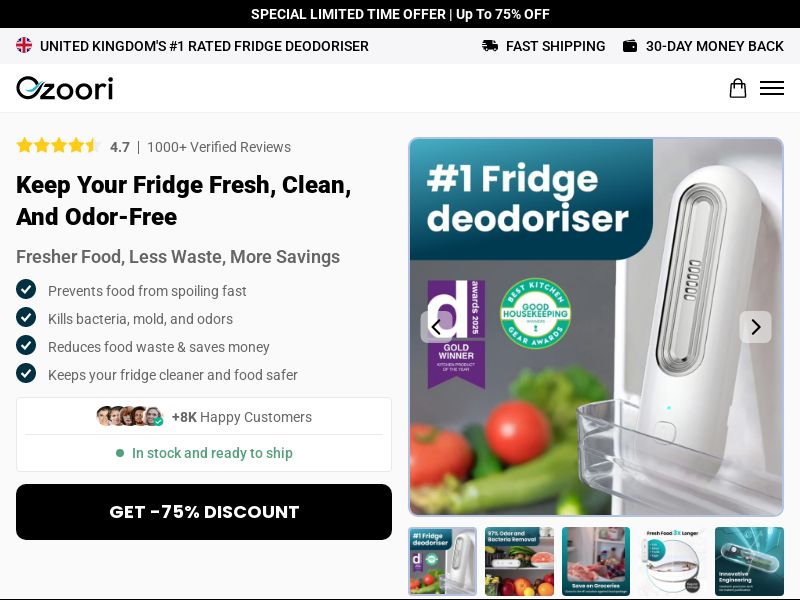 ! NEW OFFER - Ozoori Fridge Deodoriser - DTC [UK] (Social,Banner,Native,Push,SEO,Search,Brand Bidding) - CPA