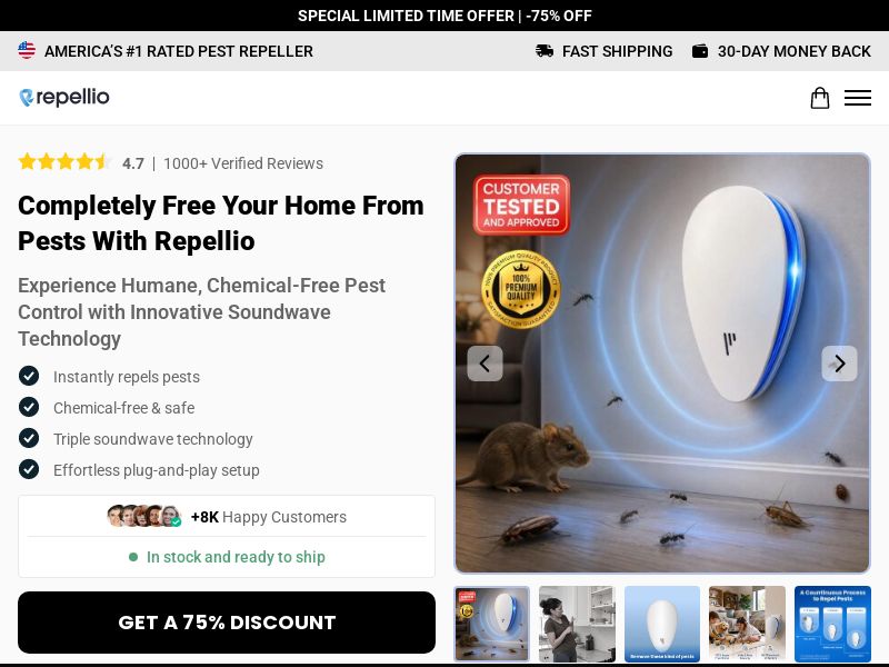 Repellio Pest Repeller Sound - Product Page [INTL] (Social,Banner,Native,Push,SEO,Search,Brand Bidding) - CPA