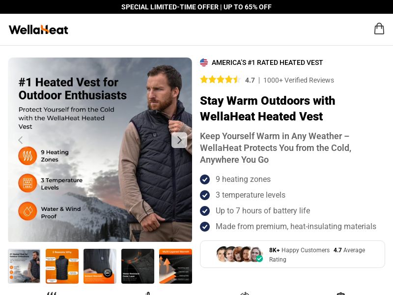 WellaHeat Heated Vest - DTC [INTL] (Social,Banner,Native,Push,SEO,Search,Brand Bidding) - CPA