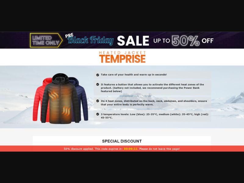 [WEB+MOB] Qinux TempRise - Heated Jacket /International (112 GEOs) CPS *FB/TT/Google/Taboola Pixel*