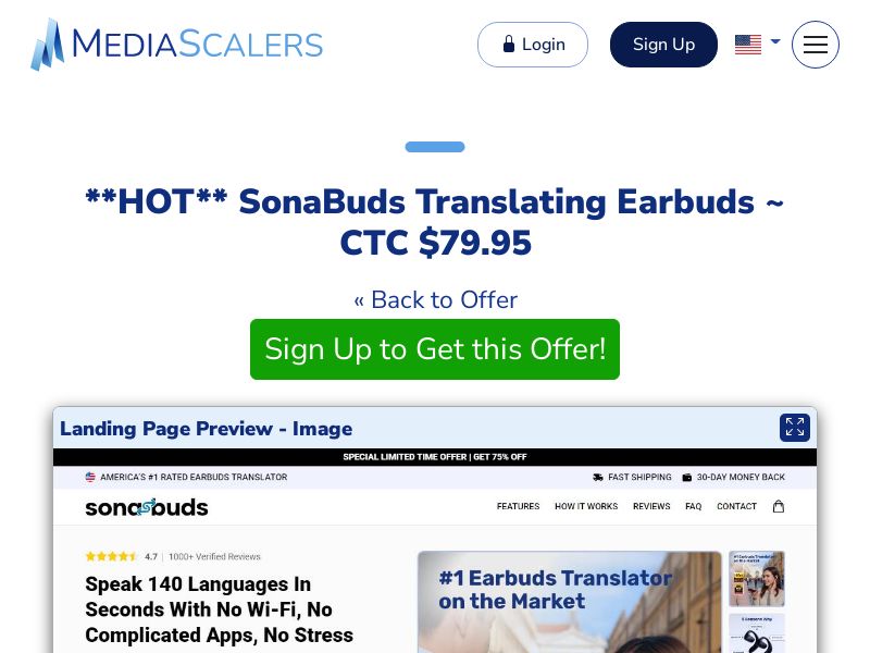 SonaBuds Translating Earbuds ~ CTC $79.95 {+Advertorial, DTC, Alt-Landers} (Event Tracking) [US, DE, CA, AU, UK, FR, IL, +232 More]