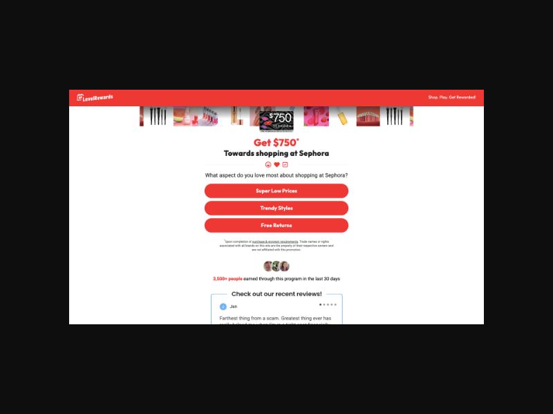 Level Rewards - Sephora - IOS - CPL (US,CA,UK)
