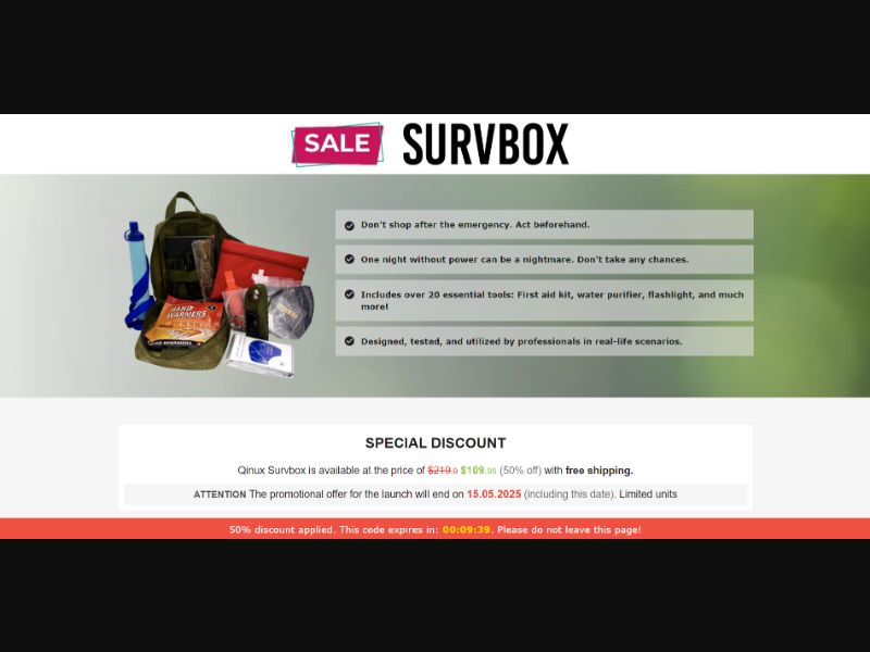 [WEB+MOB] Qinux Survbox – Survival Kit /International (112 GEOs) CPS *FB/TT/Google/Taboola Pixel* [Approval Required]
