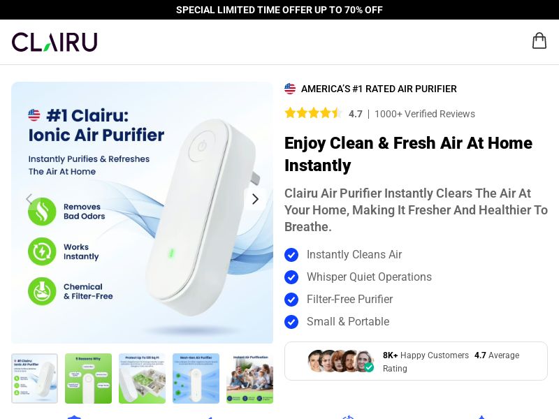Clairu Air Purifier - DTC [INTL] (Social,Banner,Native,Push,SEO,Search,Brand Bidding) - CPA
