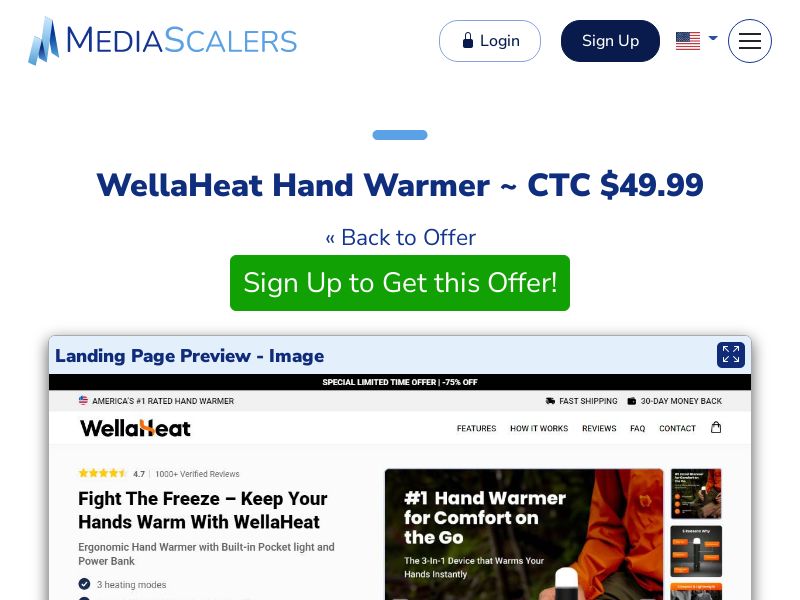 WellaHeat Hand Warmer ~ CTC $49.99 {+Advertorial, DTC, Alt-Landers} (Event Tracking) [US, DE, CA, AU, UK, FR, IL, +232 More]