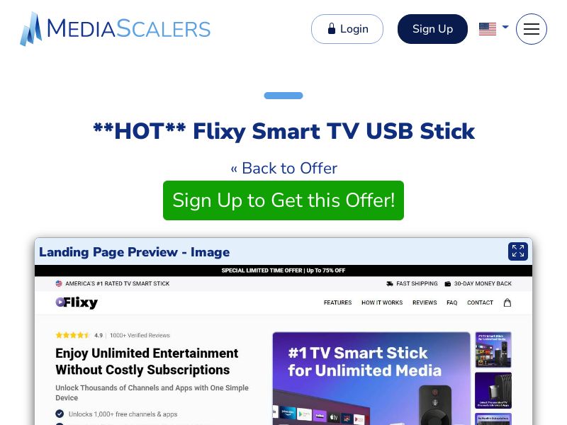 Flixy Smart TV USB Stick {+Advertorial, DTC, Alt-Landers} (Event Tracking) [US, DE, CA, AU, UK, FR, IL, +232 More]