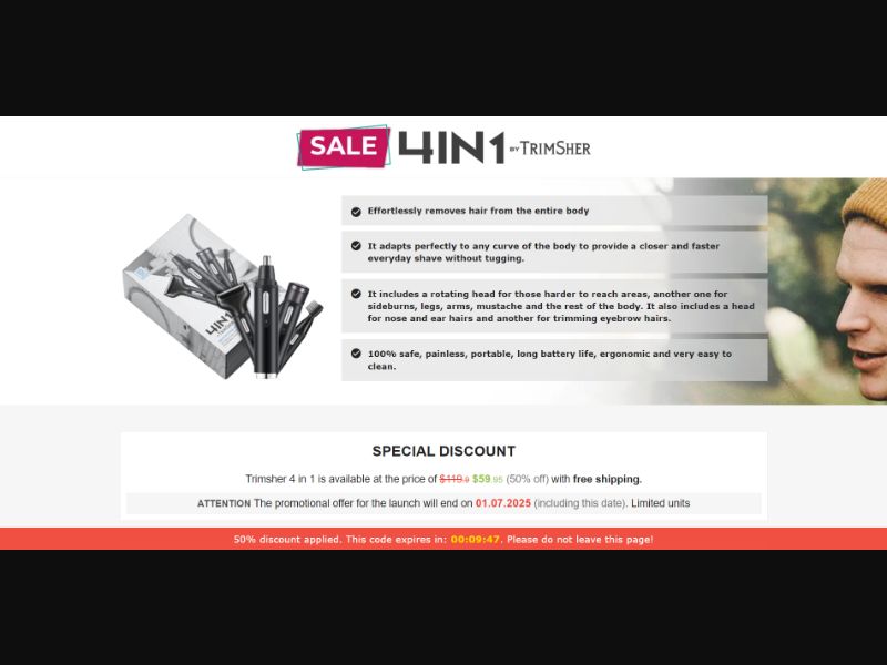 [WEB+MOB] Trimsher 4 in 1 – Unisex Rechargeable Razor /International (112 GEOs) CPS *FB/TT/Google/Taboola Pixel* [Approval Required]
