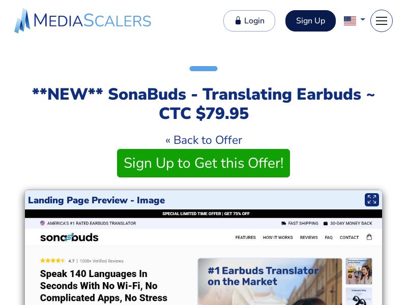 SonaBuds - Translating Earbuds ~ CTC $79.95 {+Alt-Landers, DTC, Advertorial} (Event Tracking) [US, DE, CA, AU, UK, FR, IL, +232 More]