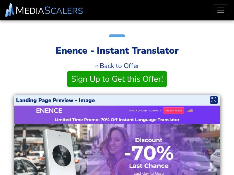 Enence - Instant Translator {+Advertorial, DTC, Multi-Lang, VSL} (Event Tracking) [US, DE, CA, AU, UK, FR, IL, +44 More]