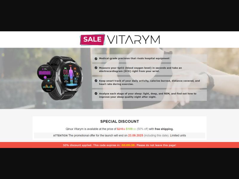 [WEB+MOB] Qinux Vitarym – Healt Monitor Smartwatch /International (112 GEOs) CPS *FB/TT/Google/Taboola Pixel* [Approval Required]
