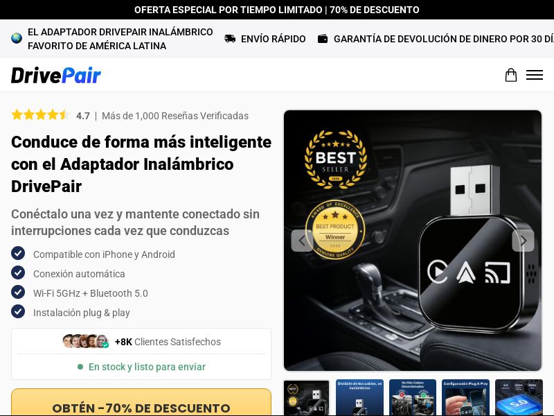 ! NEW OFFER - DrivePair Wireless CarPlay [LATAM] (Social,Banner,Native,Push,SEO,Search,Brand Bidding) - CPA