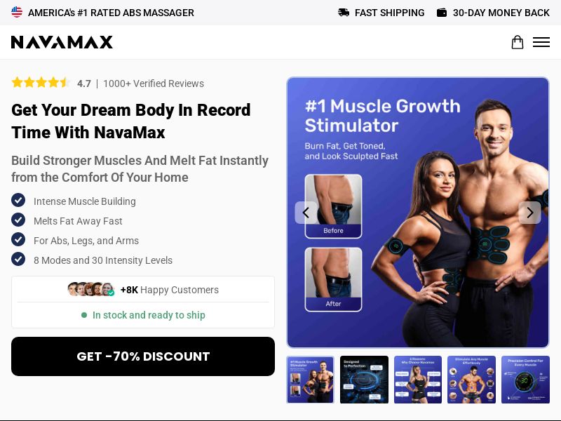 NavaMax ABS Stimulator - Product Page [INTL] (Social,Banner,Native,Push,SEO,Search,Brand Bidding) - CPA 