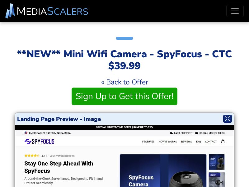 Mini Wifi Camera - SpyFocus - CTC $39.99 {+Advertorial, DTC, Alt-Landers} (Event Tracking) [US, DE, CA, AU, UK, FR, IL, +232 More]