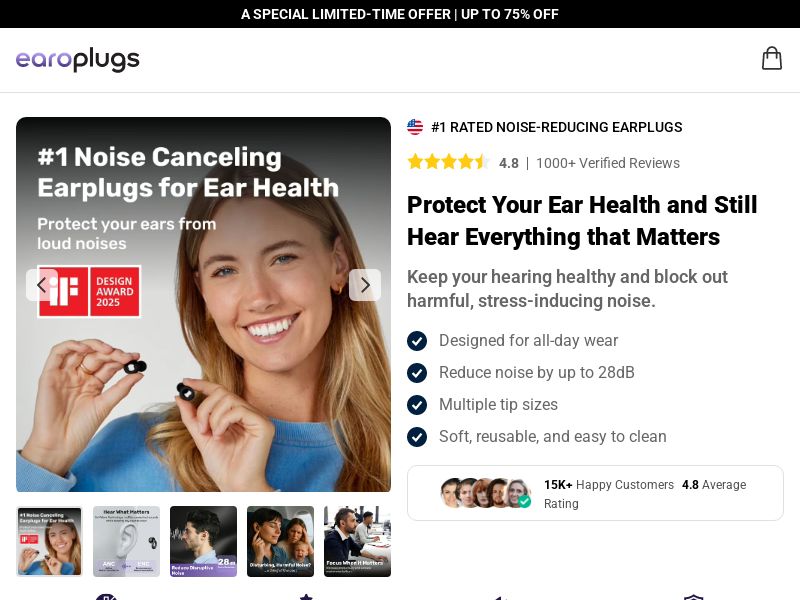 EaroPlugs Noise Reducing Plugs SS - US/INTL