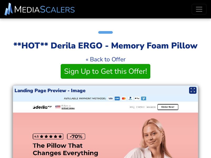 Derila ERGO - Memory Foam Pillow {+Advertorial, DTC, Multi-Lang} (Event Tracking) [US, DE, CA, AU, UK, FR, IL, +45 More]
