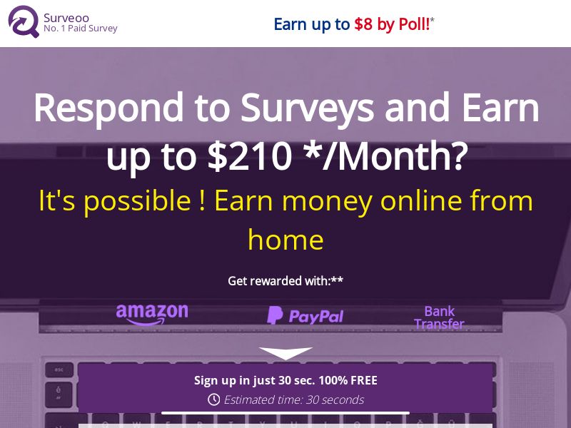 Surveoo - Earn with Surveys - SOI (US,CA,UK + more)