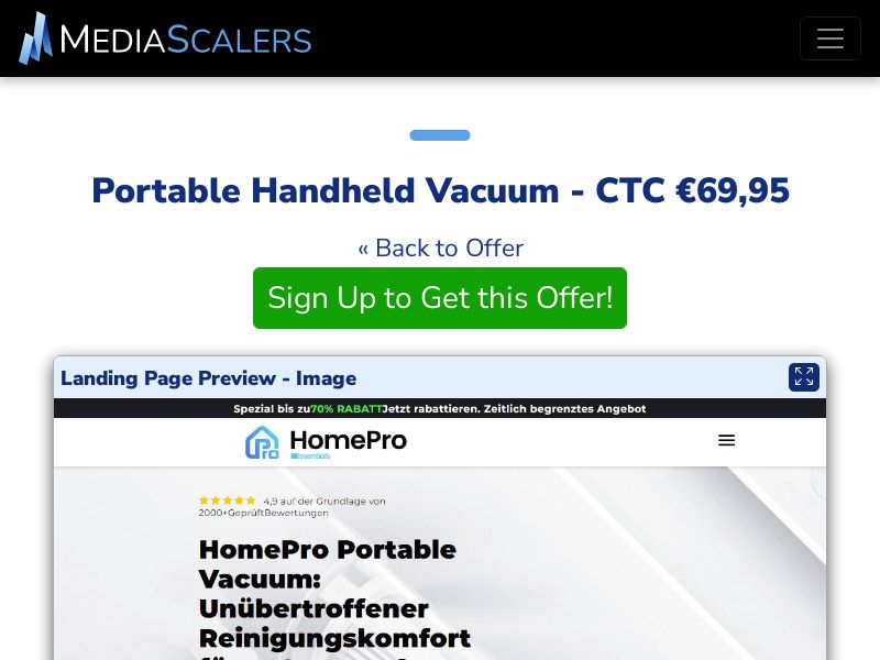 Portable Handheld Vacuum - CTC €69,95 {+Advertorial, DTC, Alt-Landers} (Event Tracking) [DE, AT]