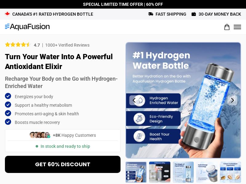 ! NEW OFFER - AquaFusion Hydrogen Bottle - DTC [CA] (Social,Banner,Native,Push,SEO,Search,Brand Bidding) - CPA