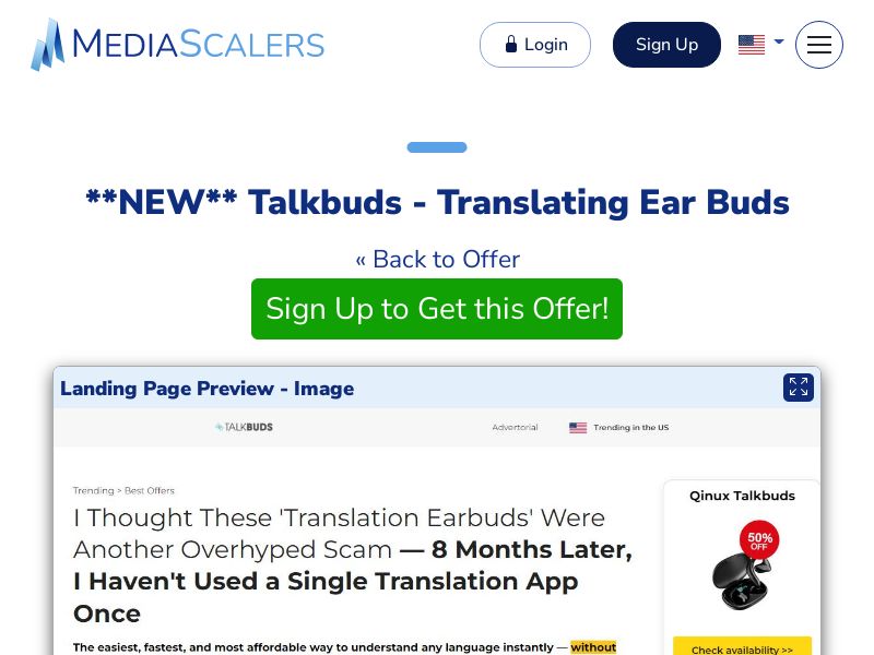 Talkbuds - Translating Ear Buds {+Advertorial, DTC, Alt-Landers} [US, DE, CA, AU, UK, IL, ZA, +102 More]