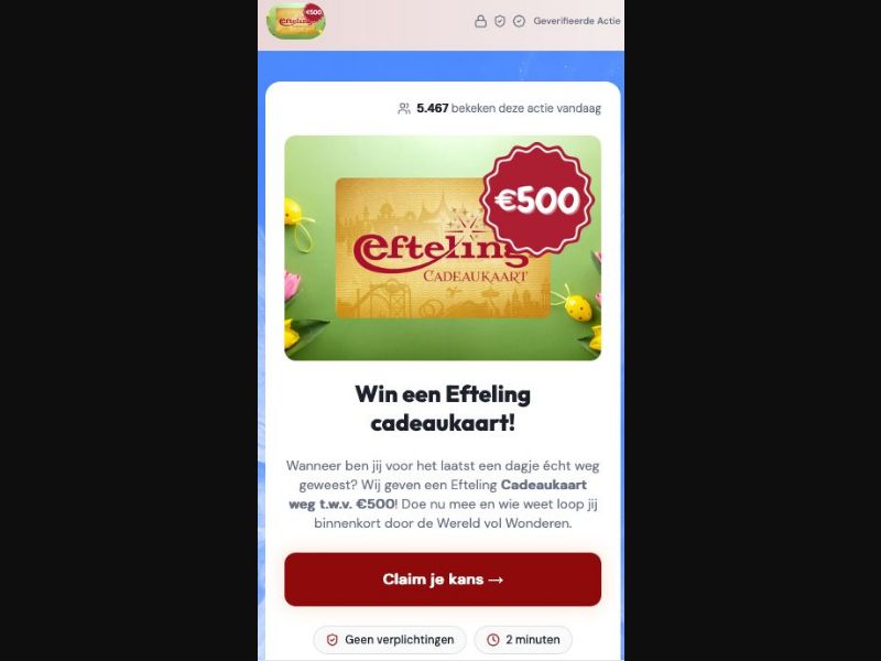 38504 - NL - [WEB+MOB] - Efteling Gift Card 250 - CPL SOI