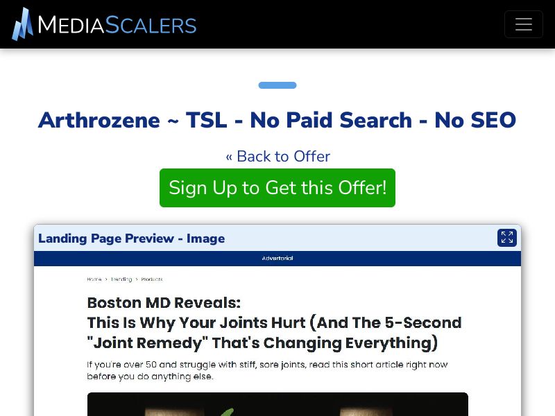 Arthrozene ~ TSL - No Paid Search - No SEO [US, CA, AU, UK]
