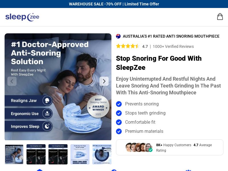 ! NEW OFFER - Sleepzee Anti Snoring Mouthpiece - DTC [AU] (Social,Banner,Native,Push,SEO,Search,Brand Bidding) - CPA