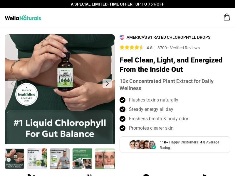 WellaNaturals Chlorophyll Drops - DTC [INTL] (Social,Banner,Native,Push,SEO,Search,Brand Bidding) - CPA