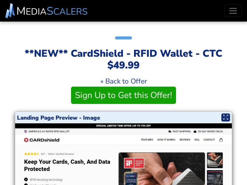 CardShield - RFID Wallet - CTC $49.99 {+Advertorial, DTC, Alt-Landers} (Event Tracking) [US, DE, CA, AU, UK, FR, IL, +232 More]